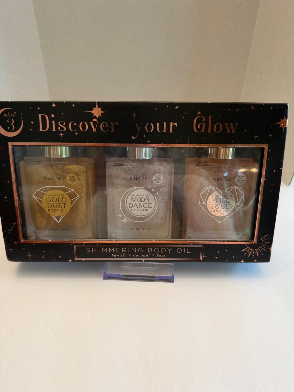 Pink Sky Discover Your Glow Shimmering Body Oil Trio - Gold, Silver, Rose